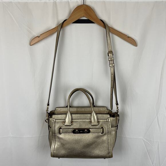 Coach Crossbody Bag Swagger 27 Gold Leather Shoulder Purse J1321-34316